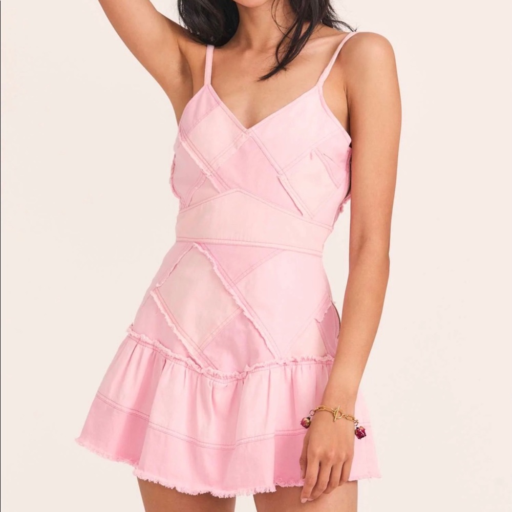 LoveShackFancy Pera Mini Pink Denim Dress